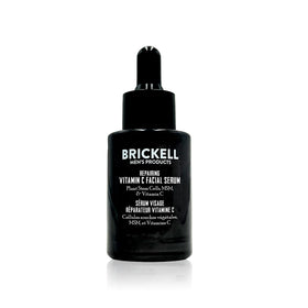 Brickell Men's anti-aging serum bottle closeup for premium daily skin nourishment.