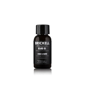 Brickell Men's Beard Oil bottle showing a soft, polished beard.