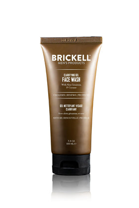Brickell Men's Clarifying Gel Face Wash bottle for oil control and refreshed skin.