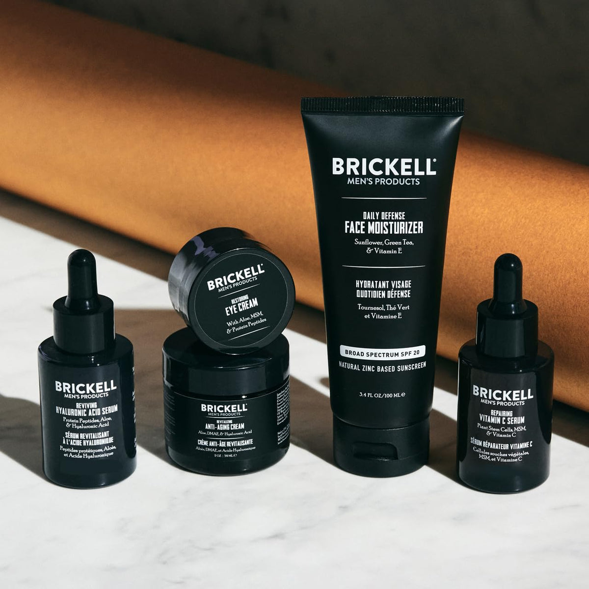 Brickell Men's Complete Defense Vitamin C Night Serum nourishing overnight renewal.