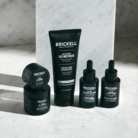 Brickell Men's Complete Defense Vitamin C serum bottle highlighting antioxidant support for skin