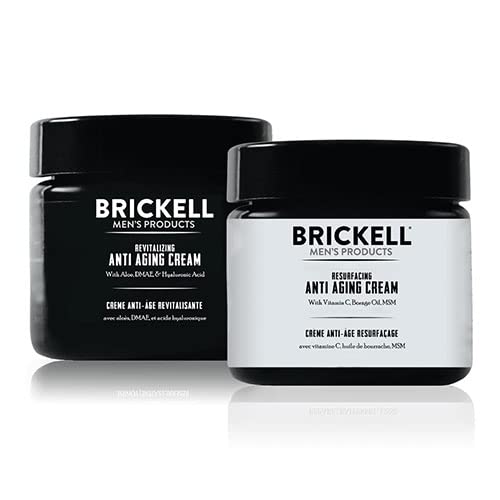 Brickell Men's Day Night cream routine packaging; premium unscented kit for sensitive skin.