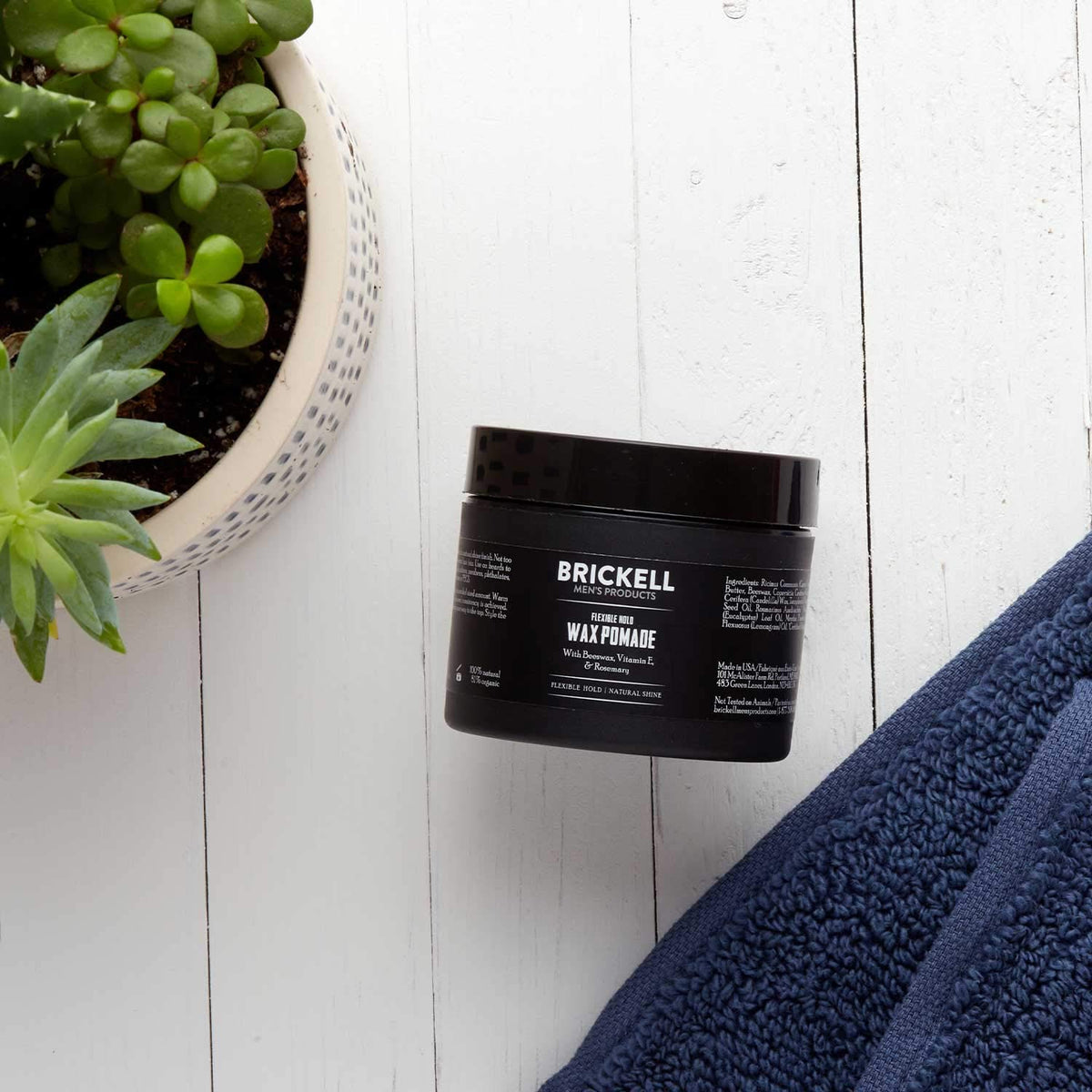 Brickell Men's Pomade before-after demonstrates flexible hold and natural finish.