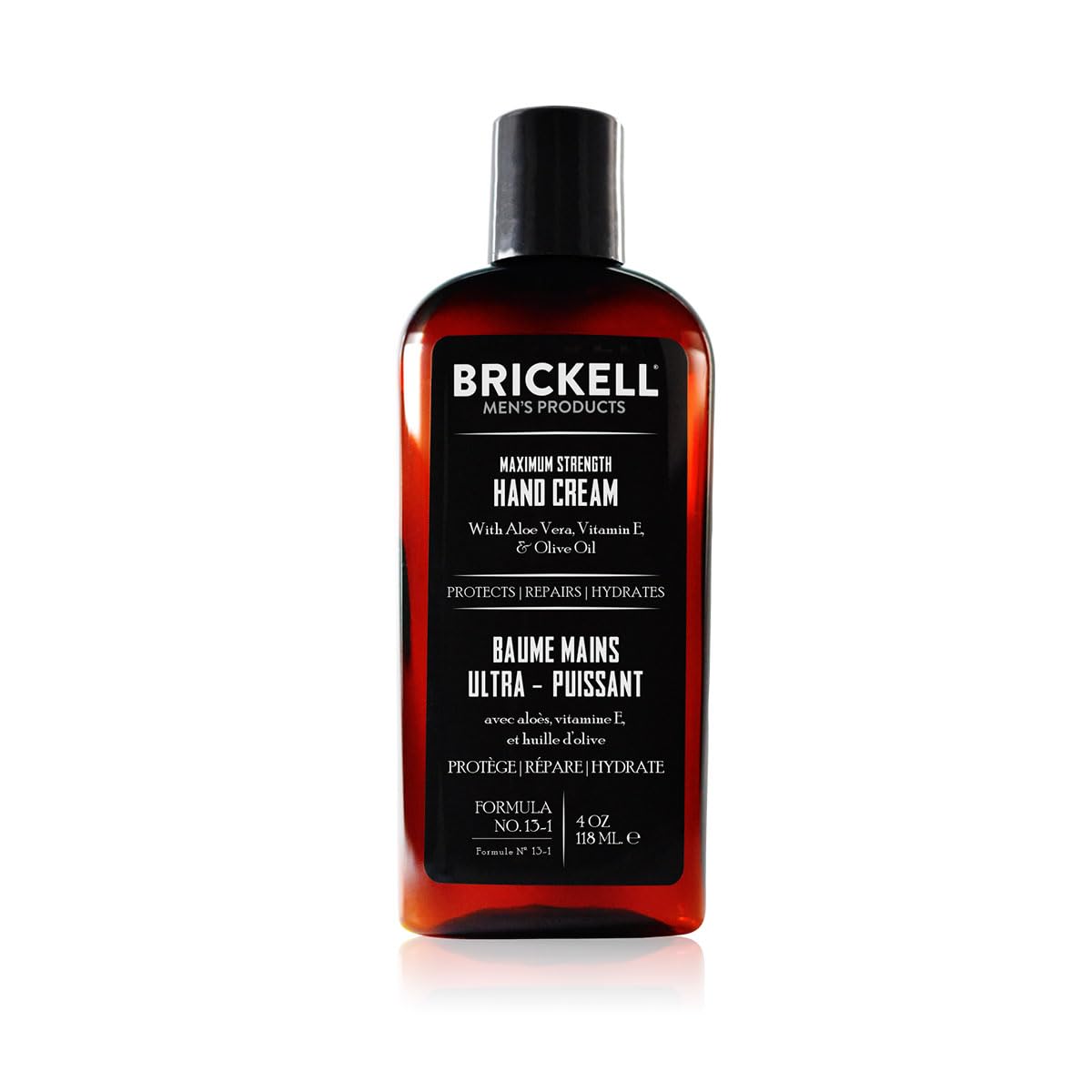 Brickell Men's Maximum Strength Hand Cream bottle front for quick hydration relief.