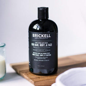 Brickell Men's Rapid Wash being poured for easy daily cleansing of hair and skin