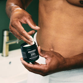 Brickell shave butter texture closeup showing rich, non-lathering formula