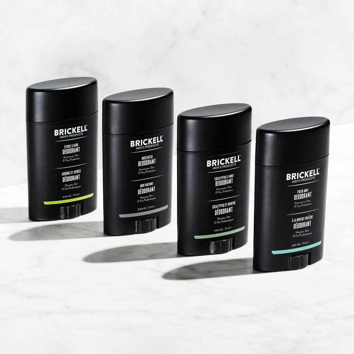 Brickell deodorant packaging shows aluminum-free formula and organic ingredients