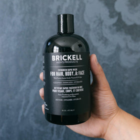 Brickell Rapid Wash bottle angled to highlight sleek packaging.
