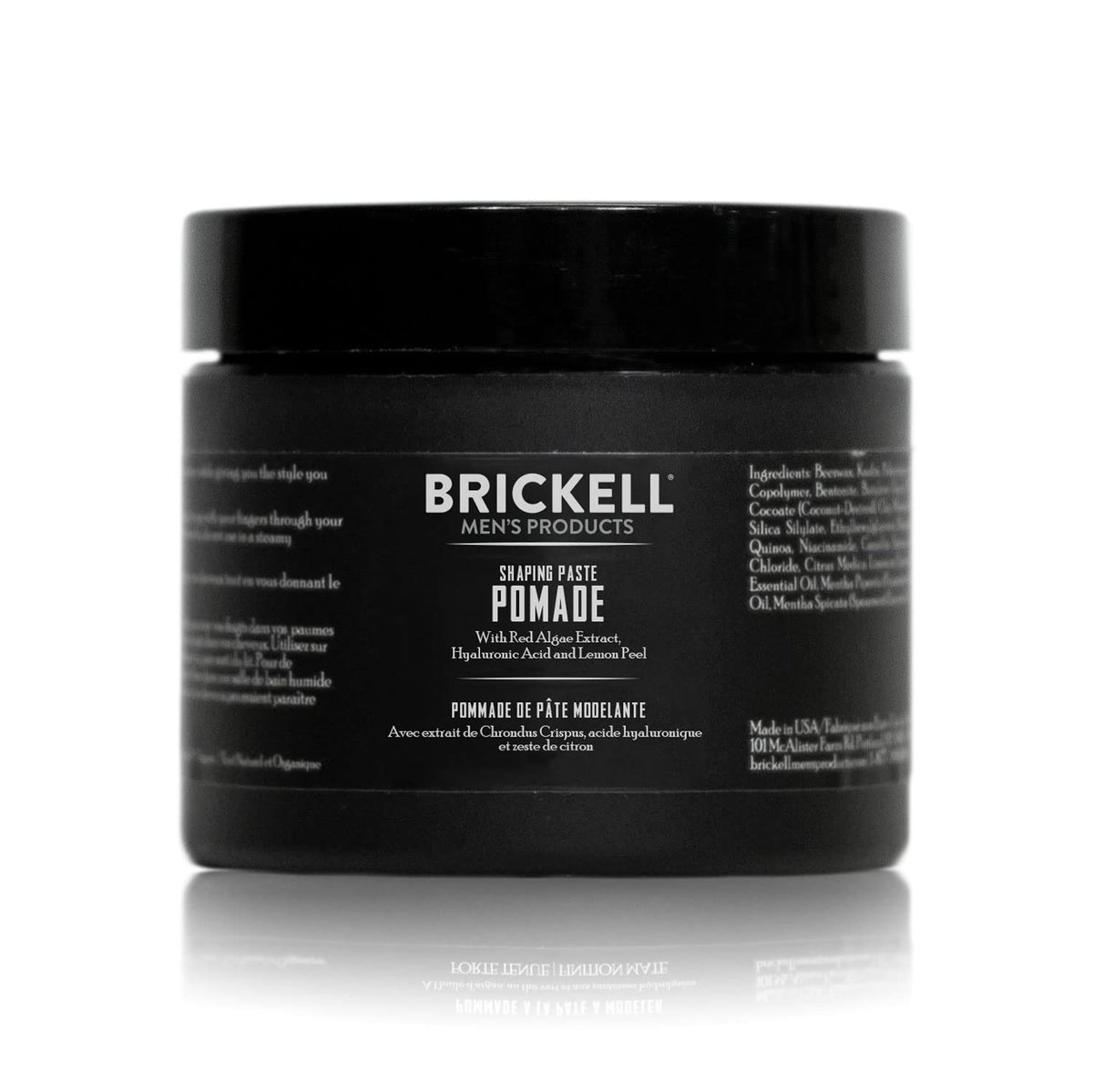 Brickell shaping paste jar showing medium hold and low shine for natural texture