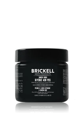 Brickell Smooth Finish Glycolic Peel bottle for gentle exfoliation and brighter tone.