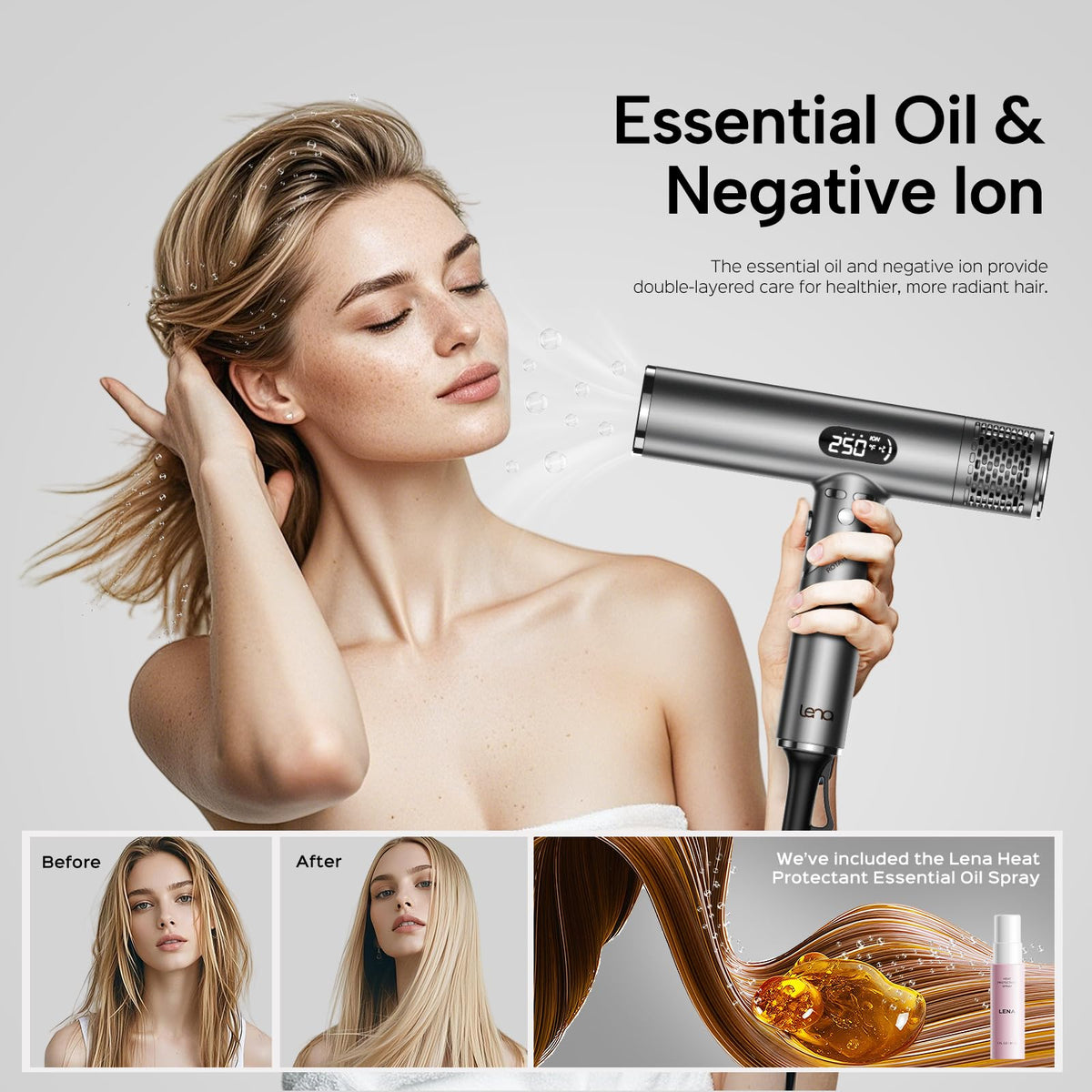 Brighterwithlena precise styling nozzles enable targeted drying without heat damage.