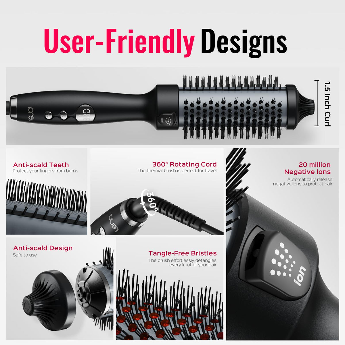 BrighterwithLena thermal brush bristles glide through hair for detangling and wrapping.