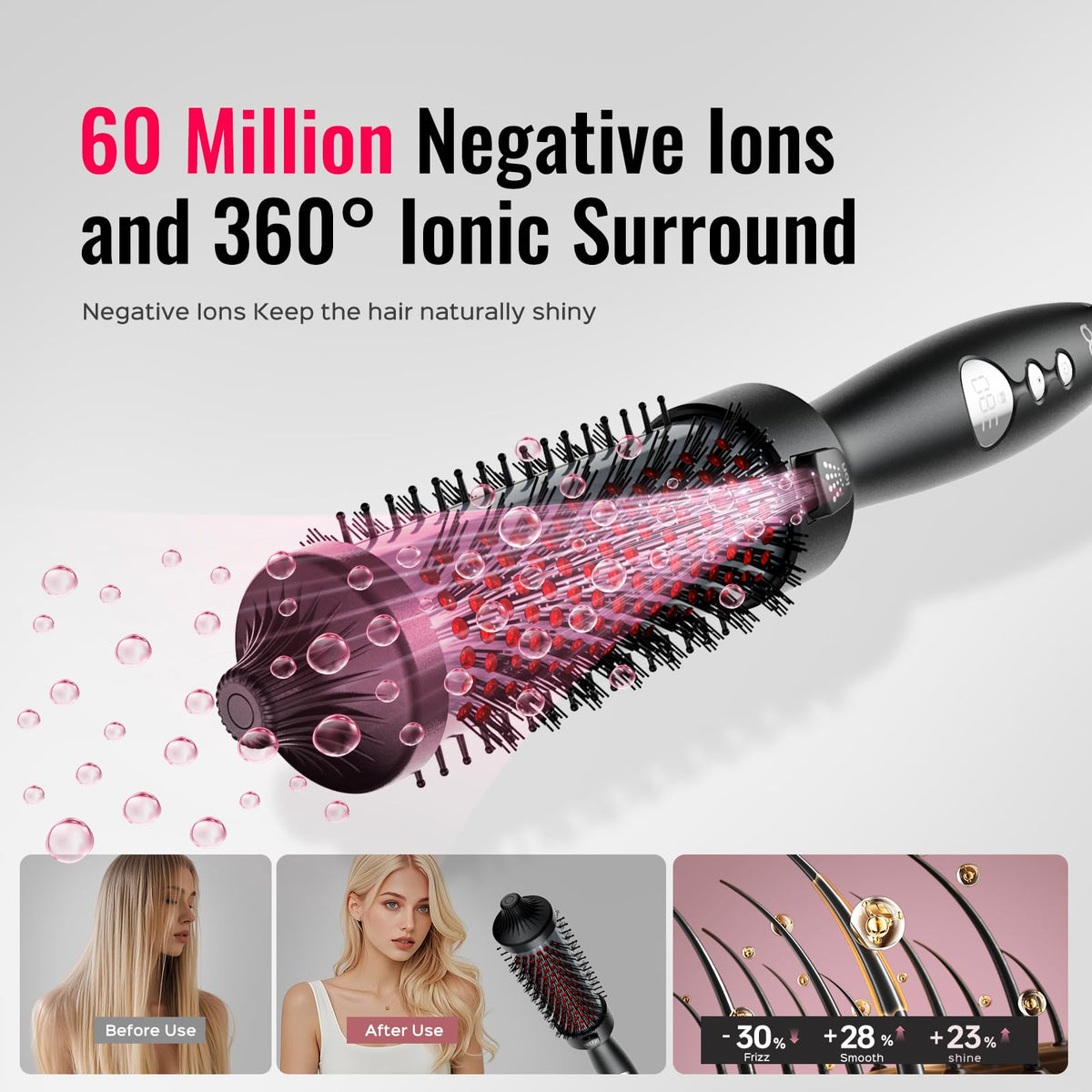 BrighterwithLena negative ion system helps reduce frizz while styling.