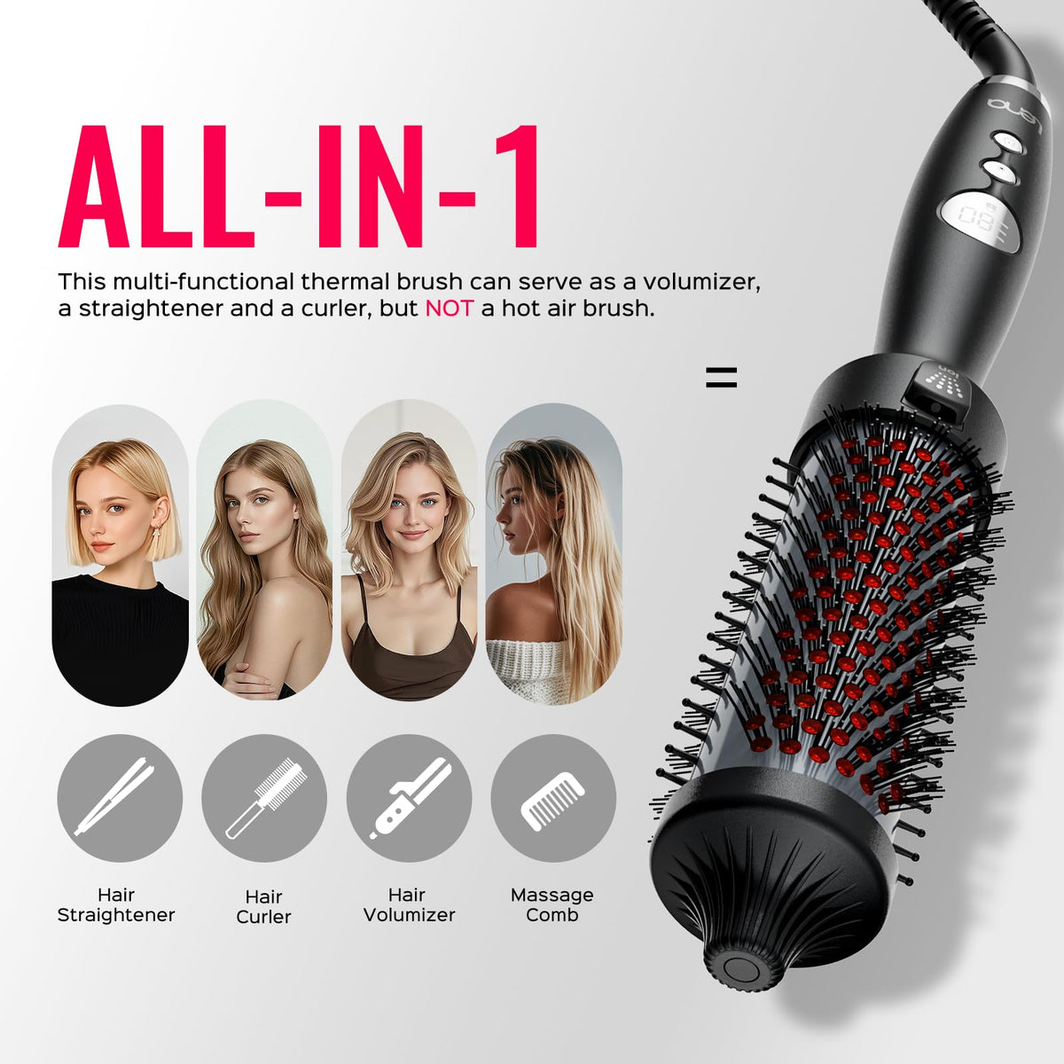 BrighterwithLena thermal brush features a titanium barrel for even heat and shine.