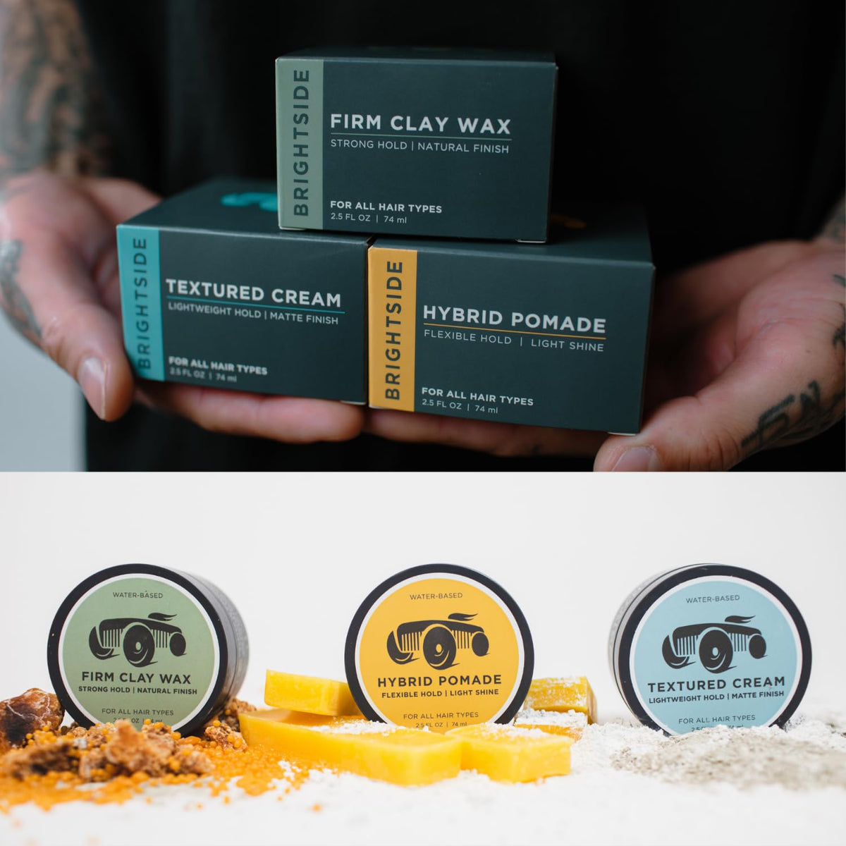 BRIGHTSIDE Textured Cream in-use styling shot showing defined texture