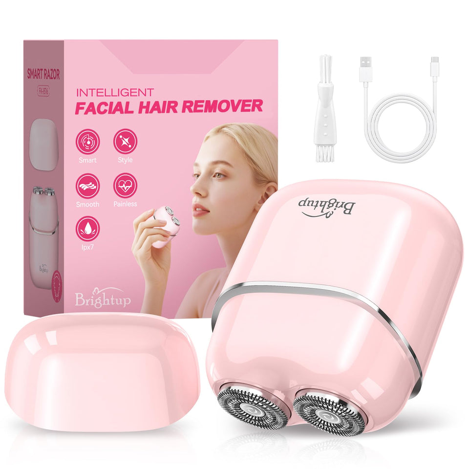 Brightup compact facial hair remover shown in pink for portable grooming