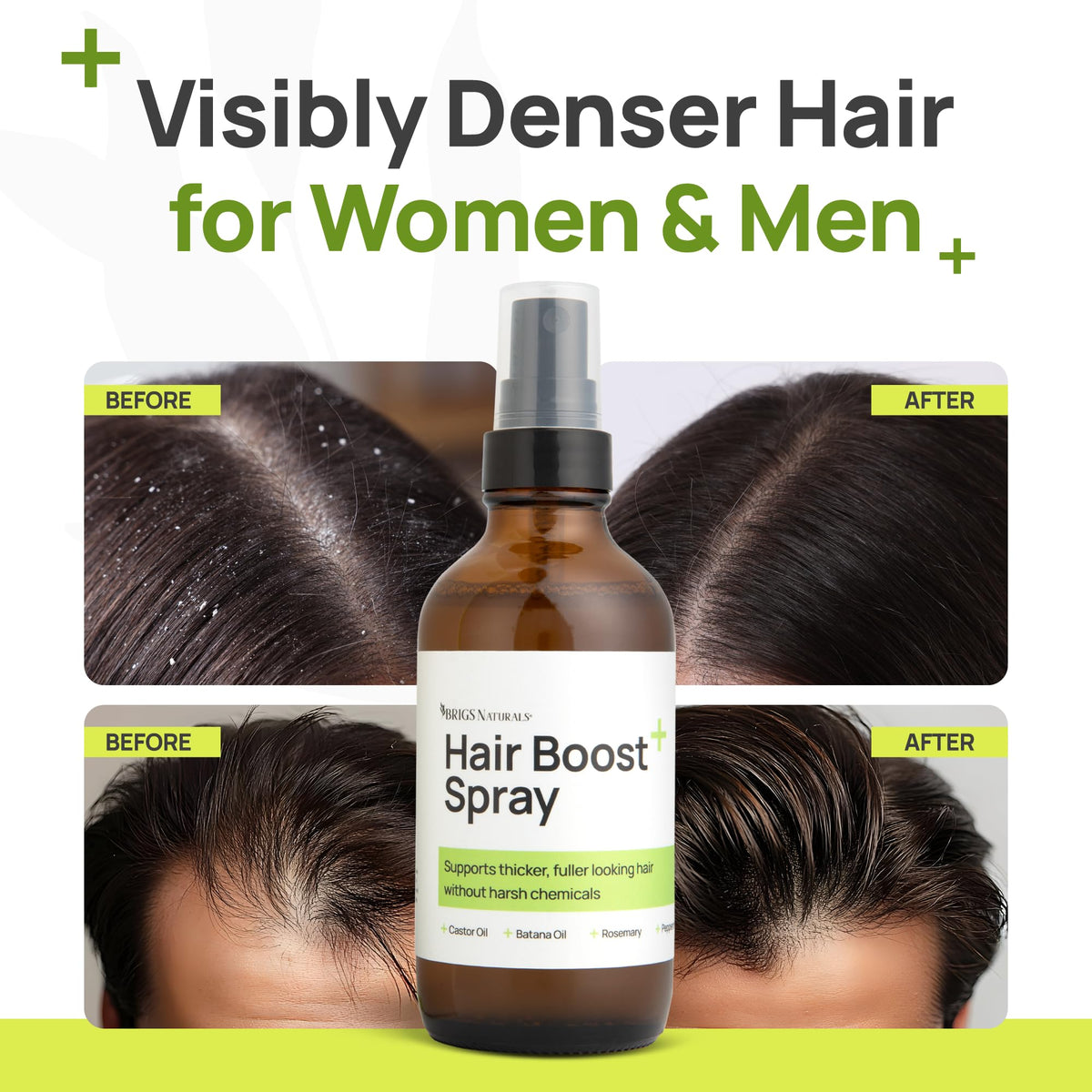 Brigs Naturals Hair Boost Spray batana oil nourishes and smooths hair.