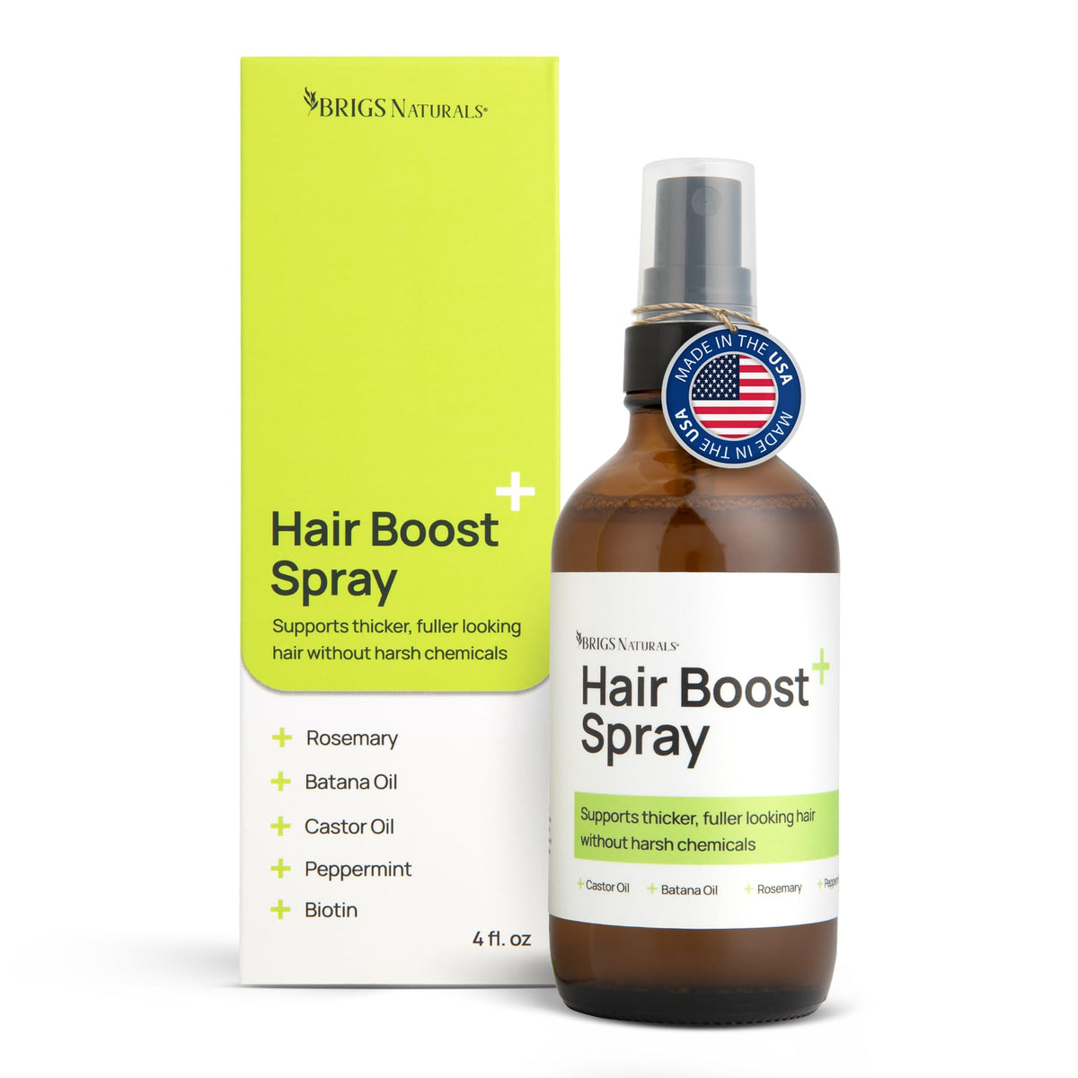 Brigs Naturals Hair Boost Spray bottle for fuller-looking hair and easy daily use.