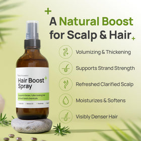 Brigs Naturals Hair Boost Spray label highlights USA-made formula and botanical ingredients.