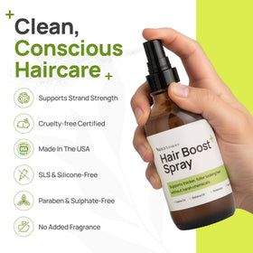 Brigs Naturals Hair Boost Spray peppermint scent delivers a refreshing feel.