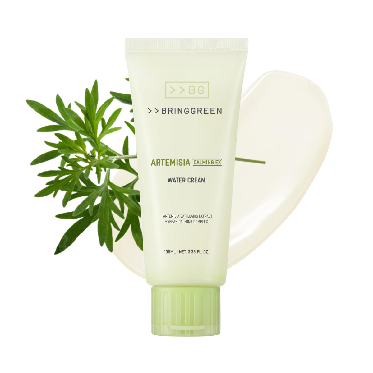 BRING GREEN Artemisia Calming EX Water Cream bottle closeup highlights hydration benefits