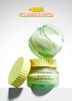 Product application shot on BRING GREEN Artemisia Cera Calming Moisture Gel Cream for smooth layering.