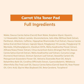 BRING GREEN Carrot Toner Pad label notes vegan and cruelty-free testing