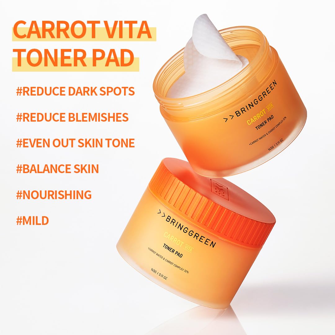 BRING GREEN Carrot Toner Pad close-up of a pre-soaked pad with watery essence for mild exfoliation