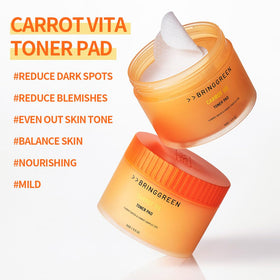 BRING GREEN Carrot Toner Pad close-up of a pre-soaked pad with watery essence for mild exfoliation