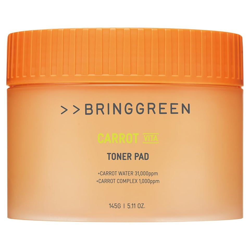 BRING GREEN Carrot Toner Pad packaging showcases vibrant branding for daily skincare