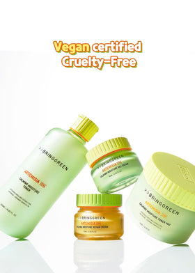 Recyclable glass packaging shown with BRING GREEN Artemisia Cera Calming Moisture Gel Cream.