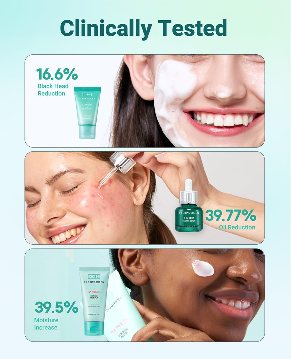 BRING GREEN Serum texture close-up illustrating blemish-fighting formula on skin