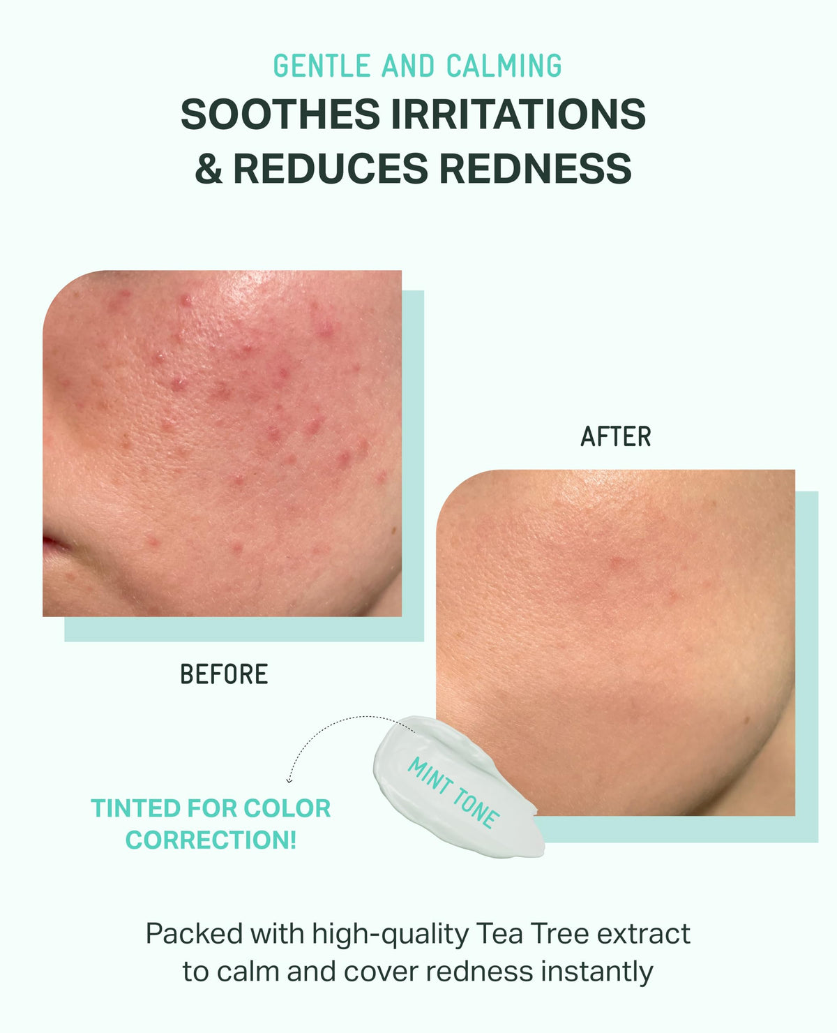 BRING GREEN Tea Tree CICA Mineral Sunscreen texture blur for smoother complexion.