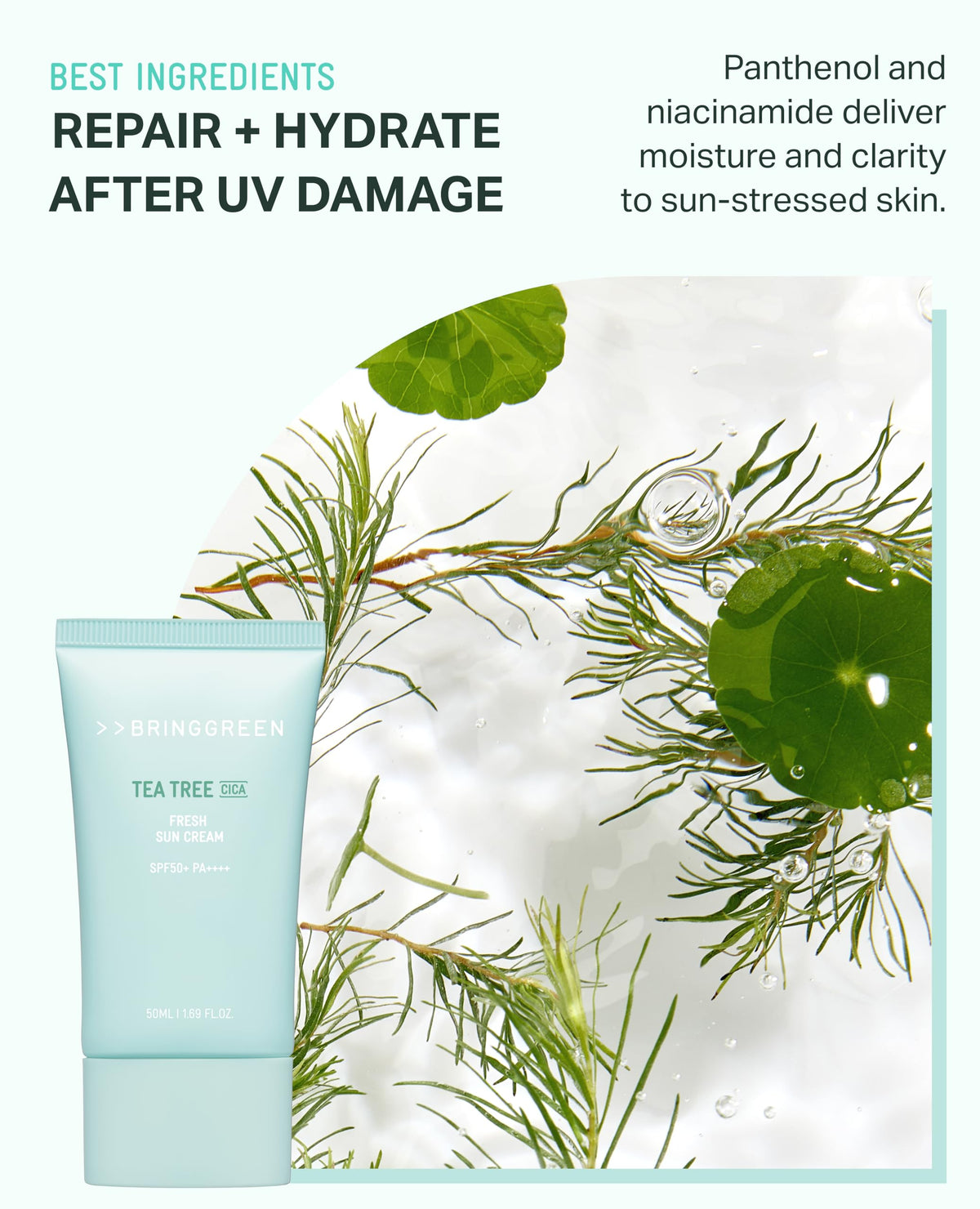 BRING GREEN Tea Tree CICA Mineral Sunscreen travel size fits bags for on-the-go sun care.