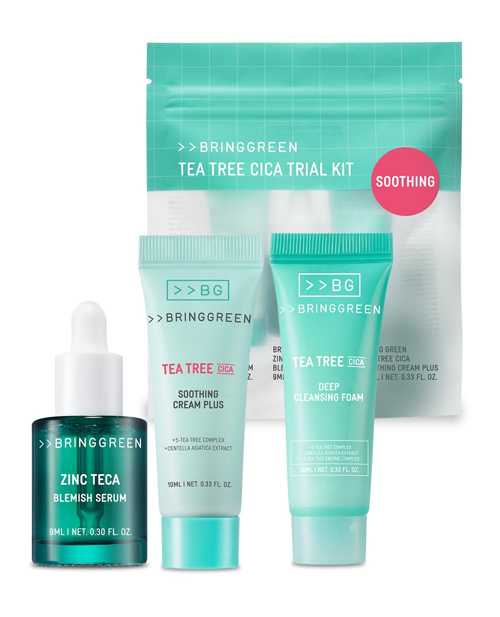 Bring Green Tea Tree Cica Serum bottle for blemish relief on-the-go.