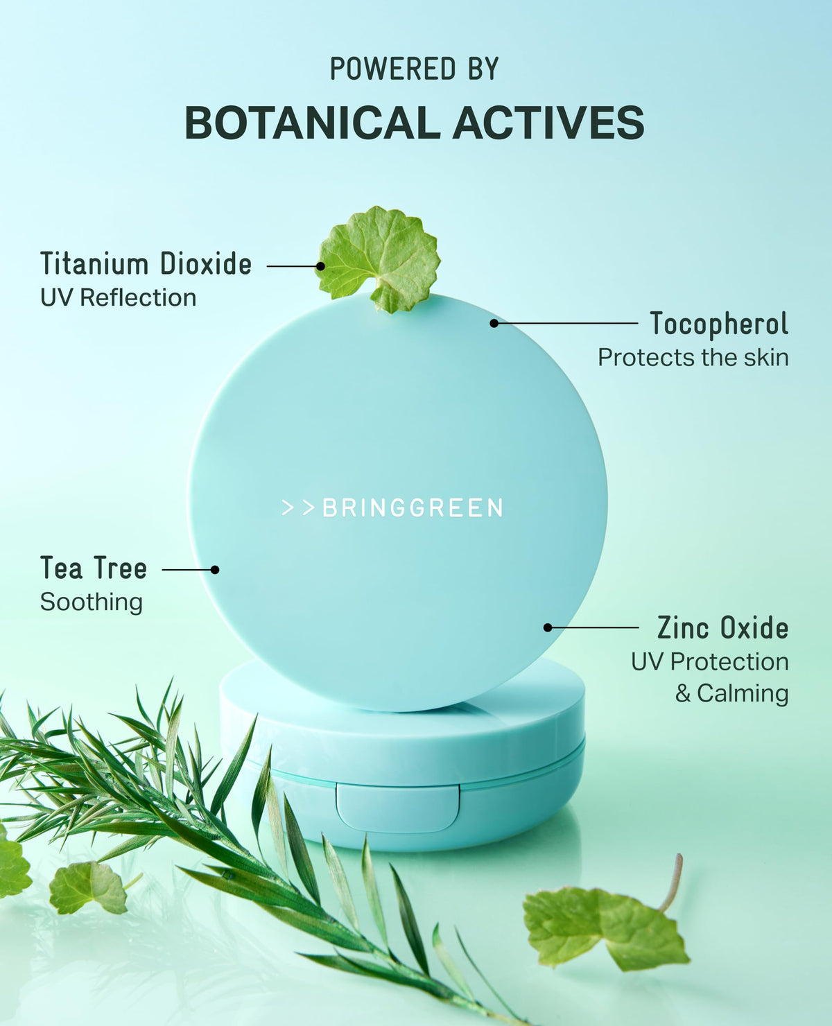 BRING GREEN Tea Tree CICA Sun Cushion applied on sensitive, blemish-prone skin