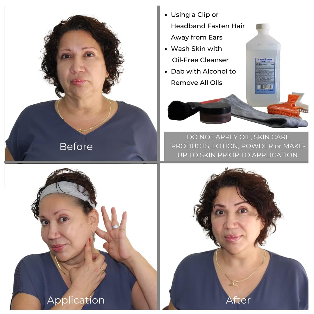Bring It Up neck lift tape on the neck showing a smoother, firm line.