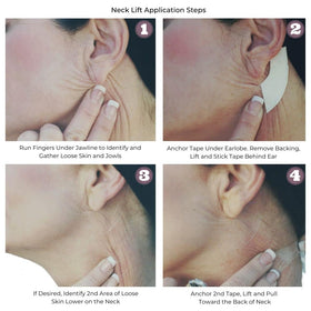 Bring It Up neck lift tape showing waterproof wear for long-lasting hold.