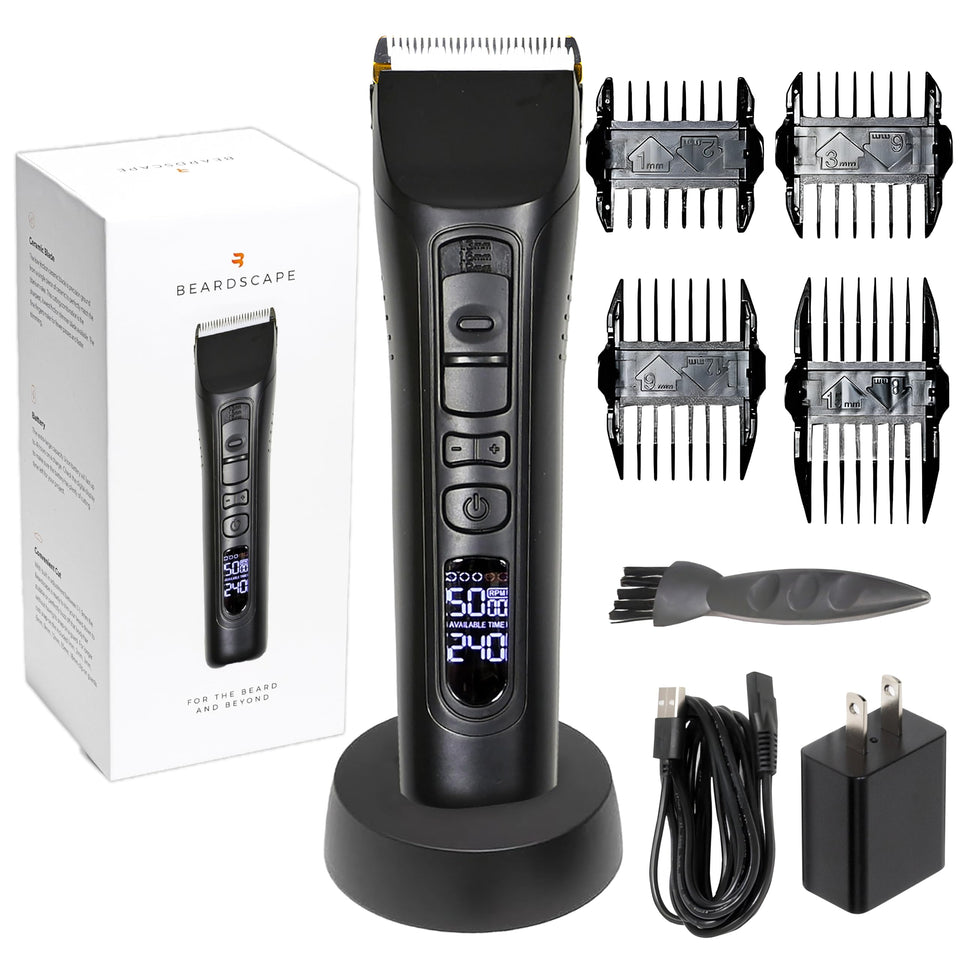 Brio Beardscape V1 ceramic blade closeup for smooth, cooler trims.