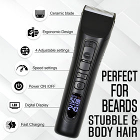 Brio Beardscape V1 digital battery display helps plan sessions accurately.