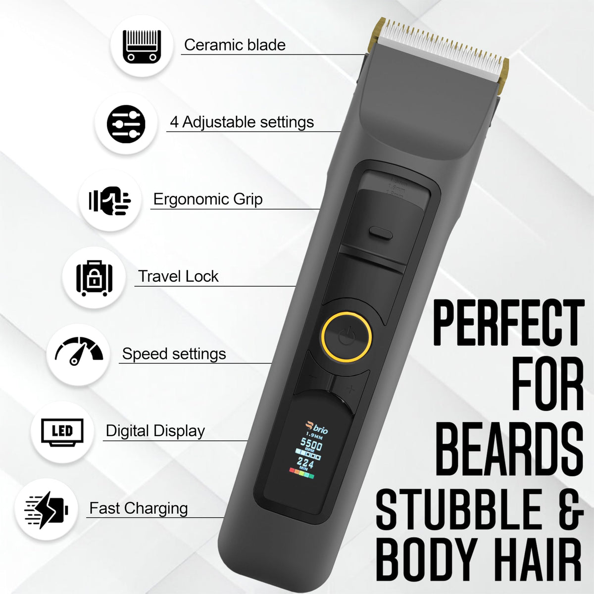 Brio Beardscape V2 5-speed settings offer tailored grooming.