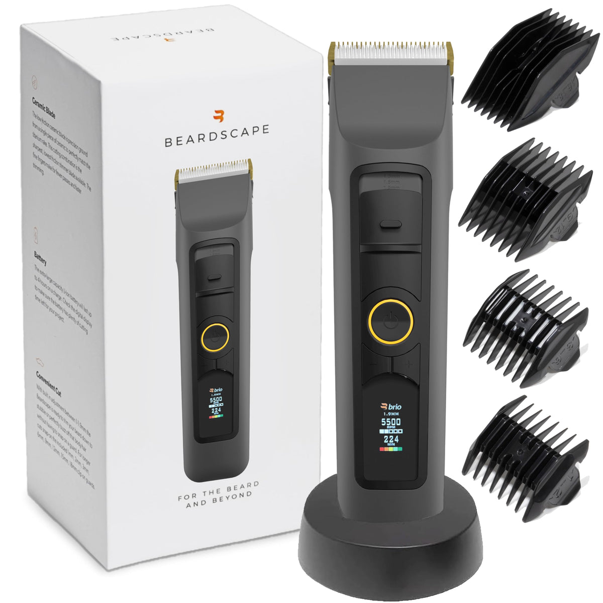 Brio Beardscape V2 ceramic blade close-up for smooth, low-heat grooming.