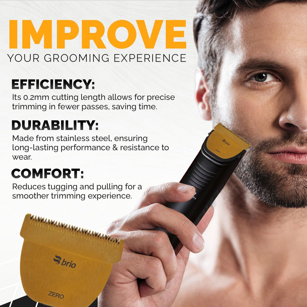 Brio Zero Blade aligns with Beardscape V2 for consistent close-trim performance.