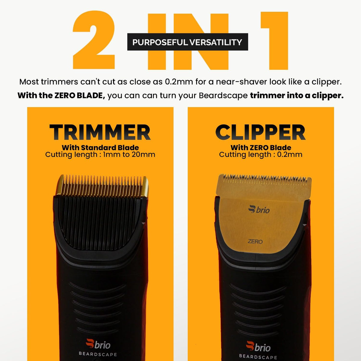 Brio Zero Blade enables precise trimming for tight moustache and beard lines.