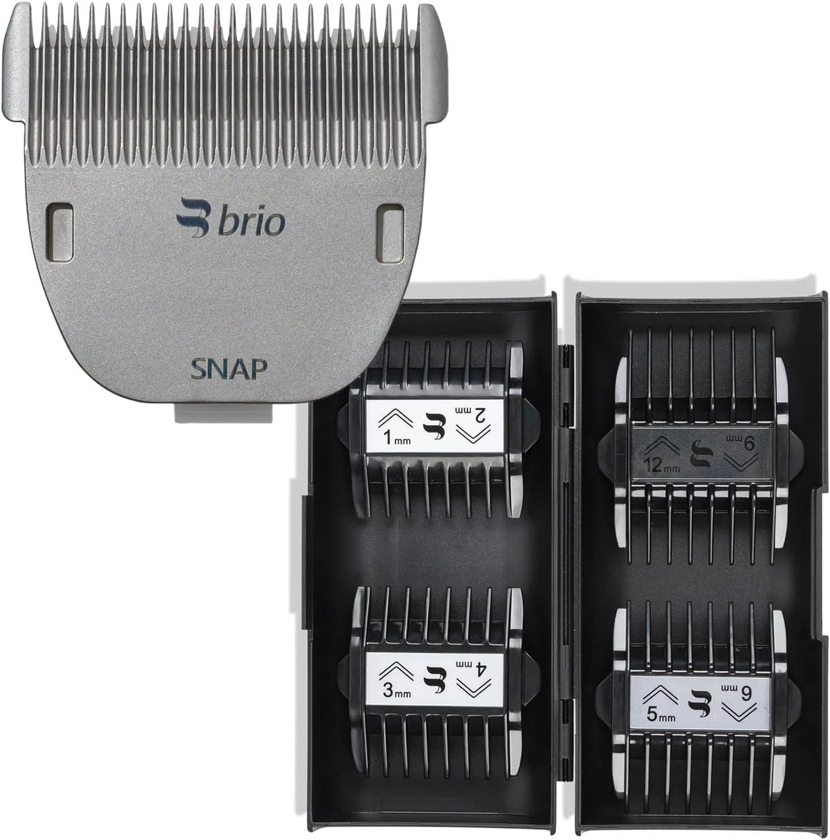 Brio Snap System magnetic lock enables quick, secure guard attachment for precise trimming.