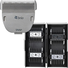 Brio Snap System magnetic lock enables quick, secure guard attachment for precise trimming.