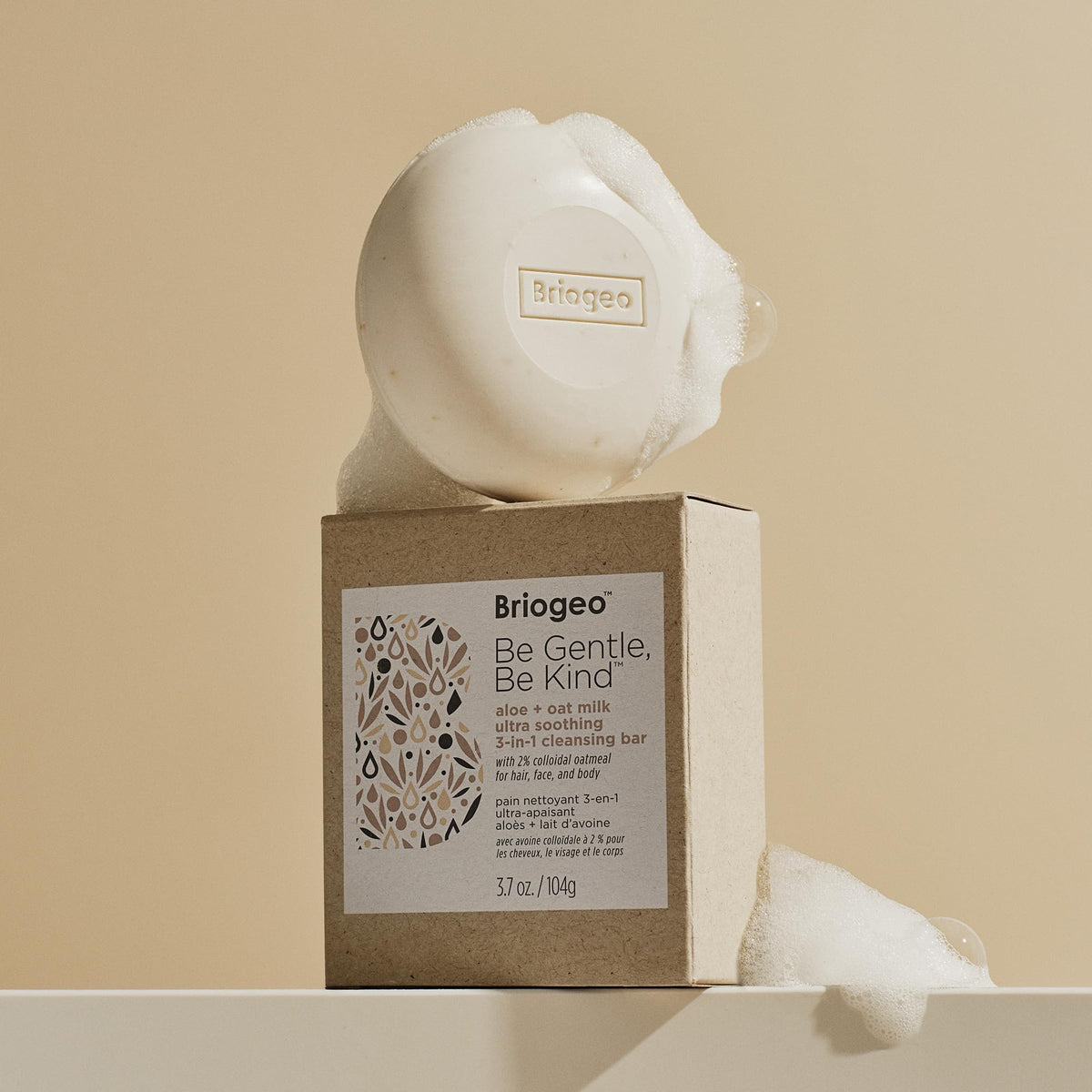 Vegan and cruelty-free Briogeo branding on bar packaging