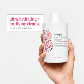 Briogeo Dont Despair Repair Shampoo label highlights vegan, color-safe care
