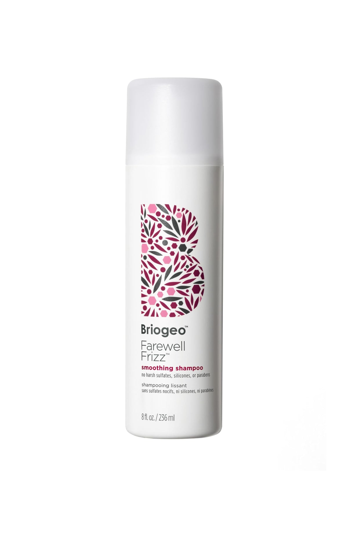 Briogeo Farewell Frizz Shampoo bottle front showing frizz control and hydration benefits