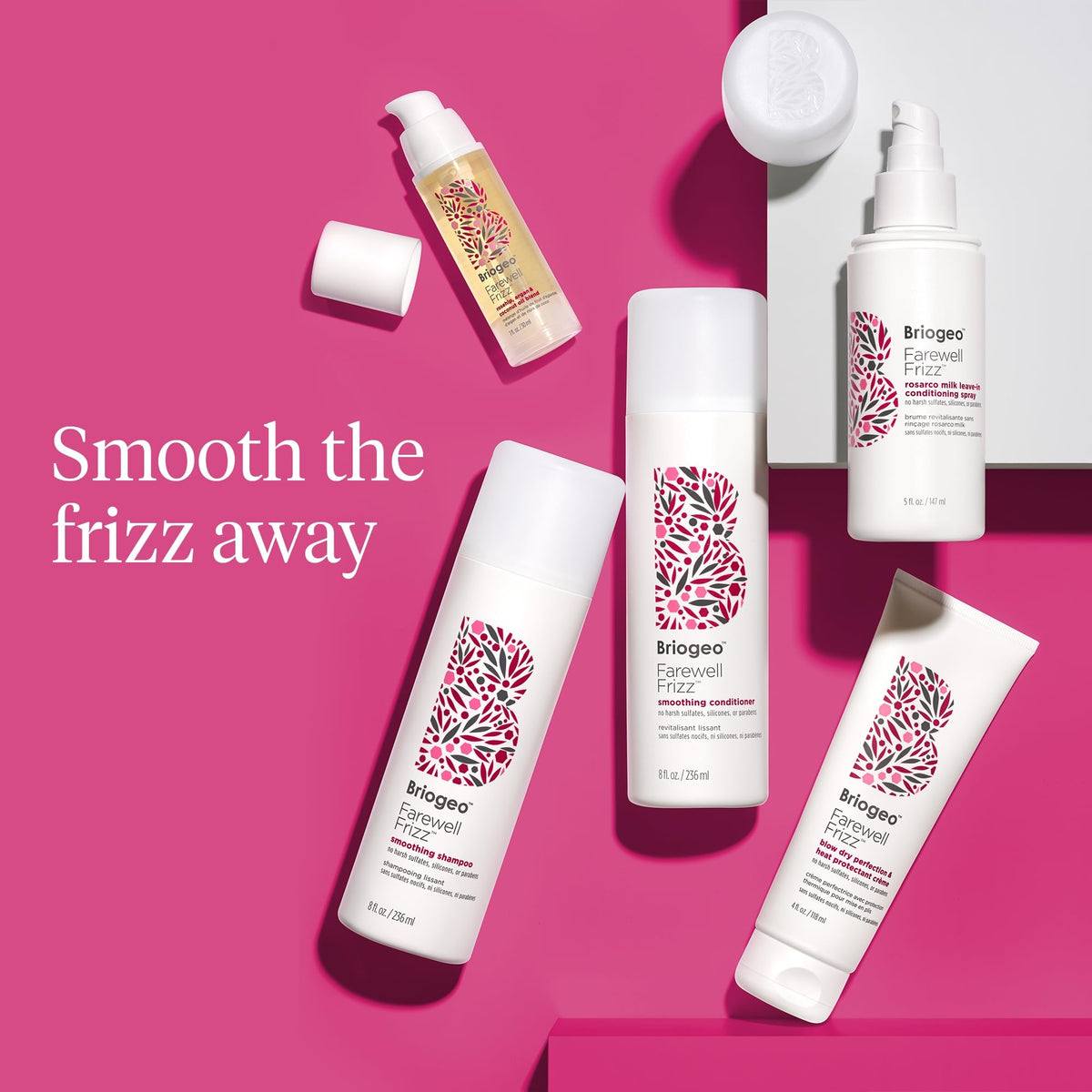 Hydration and shine emphasis for Briogeo Farewell Frizz Shampoo